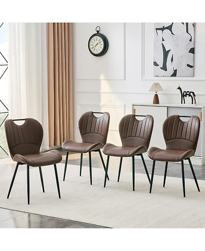 Streamdale Furniture Set of 4 Pu Dining Chairs with Integrated Handle and Metal Frame