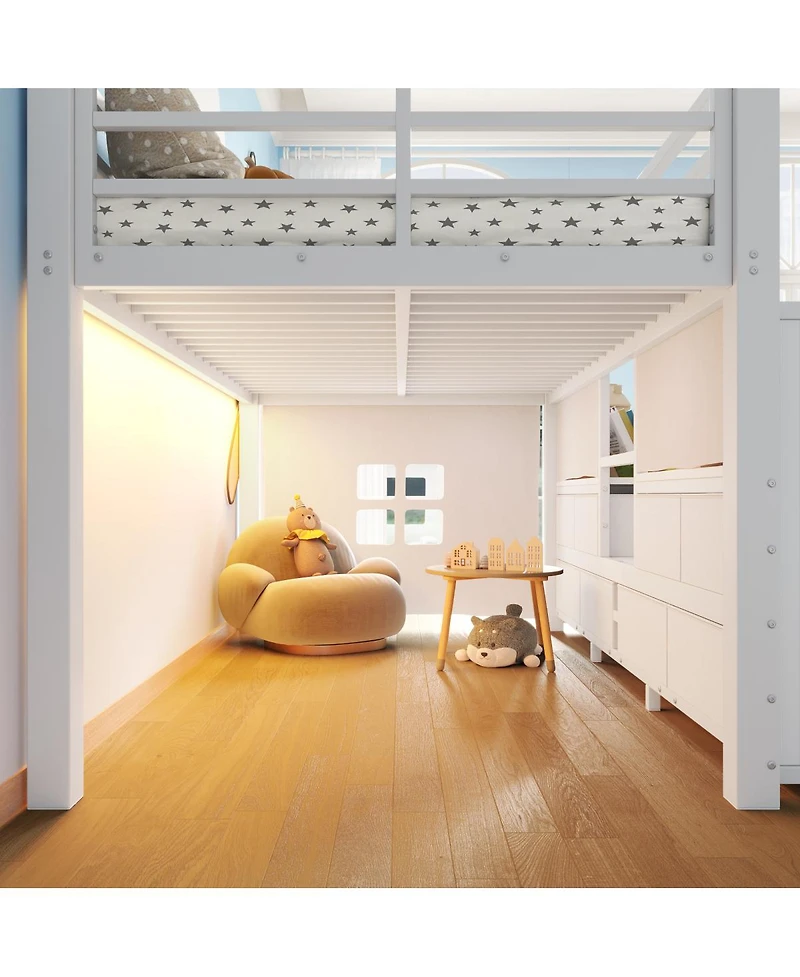 Streamdale Furniture Low Loft Bed with Multi-Storage, Shelves, and Fabric Drawers
