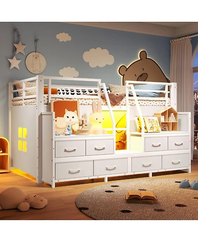 Streamdale Furniture Low Loft Bed with Multi-Storage, Shelves, and Fabric Drawers