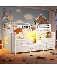 Streamdale Furniture Low Loft Bed with Multi-Storage, Shelves, and Fabric Drawers