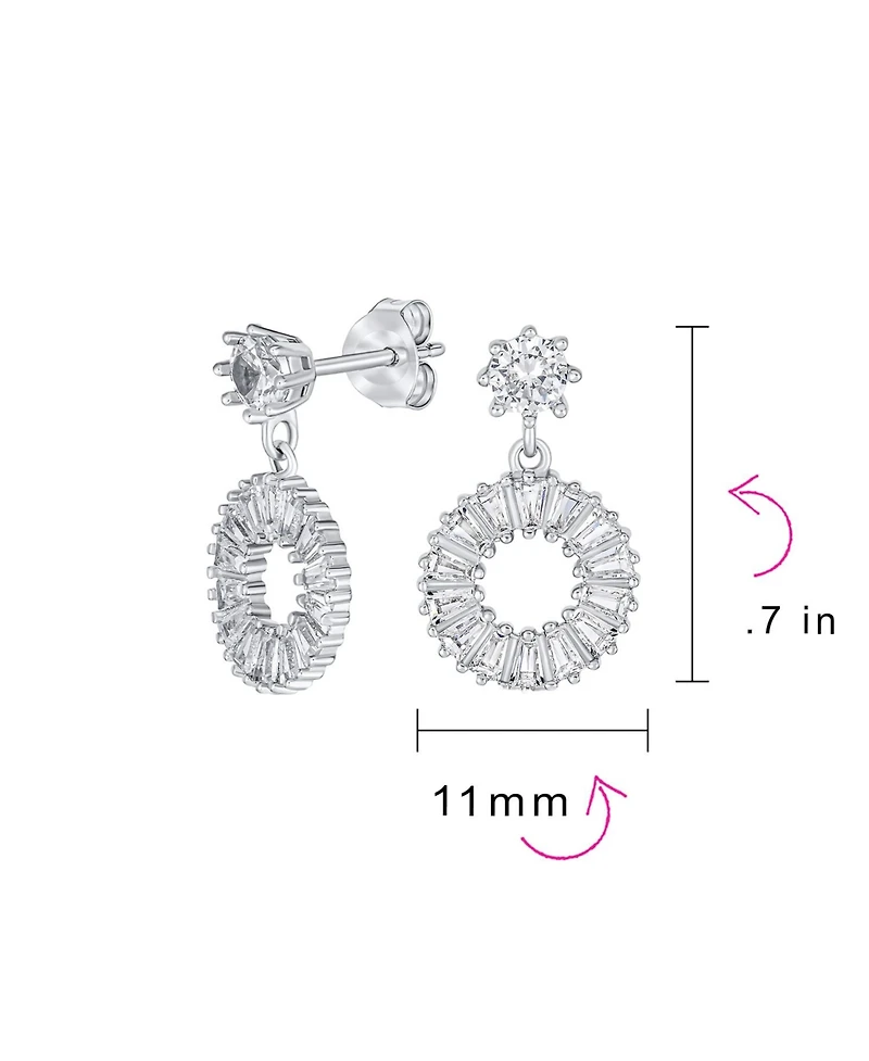 Bling Jewelry Fancy Cocktail Open Baguette Circle Drop Stud Earrings Cubic Zirconia Cz .925 Sterling Silver