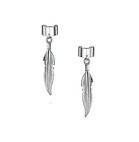 Bling Jewelry Feather Ear Lobe Earrings Dangling Leaf Cartilage Cuff Earrings .925 Sterling Silver