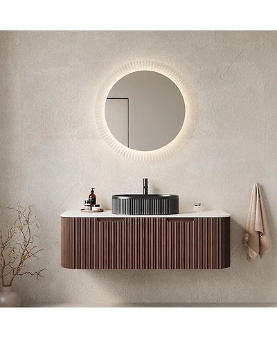 Sillysis Wall Mounted Bathroom Vanity with Sintered Stone Top, Oval Sink, Stripe Drawer, Pre-assembled