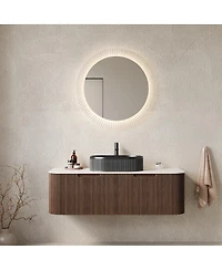 Sillysis Wall Mounted Bathroom Vanity with Sintered Stone Top, Oval Sink, Stripe Drawer, Pre-assembled