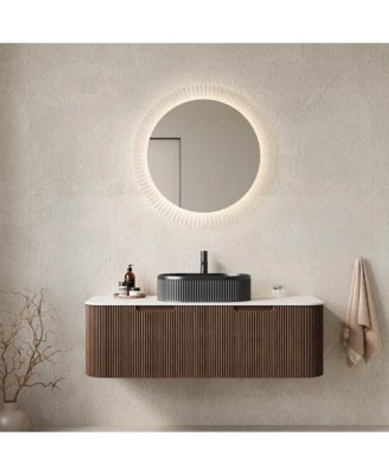 Sillysis Wall Mounted Bathroom Vanity With Sintered Stone Top Oval Sink Stripe Drawer Pre Assembled