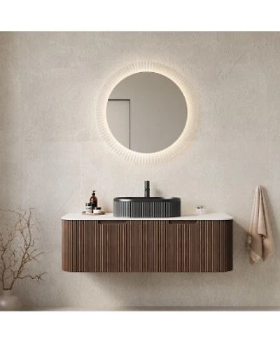 Sillysis Wall Mounted Bathroom Vanity With Sintered Stone Top Oval Sink Stripe Drawer Pre Assembled
