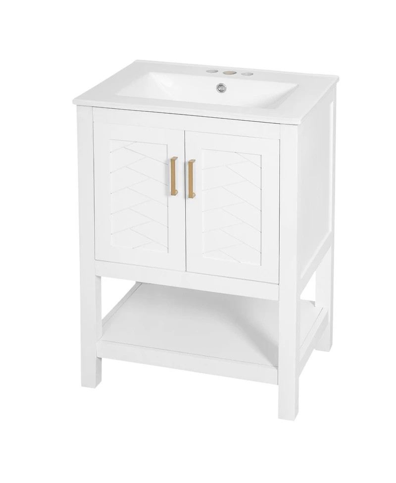 Sillysis 24 Inch Bathroom Vanity with Sink, Modern Solid Wood Mdf Cabinet, Adjustable Shelf and Soft Close Doors, Space Saving Design