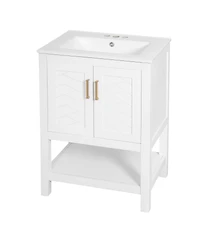 Sillysis 24 Inch Bathroom Vanity with Sink, Modern Solid Wood Mdf Cabinet, Adjustable Shelf and Soft Close Doors, Space Saving Design