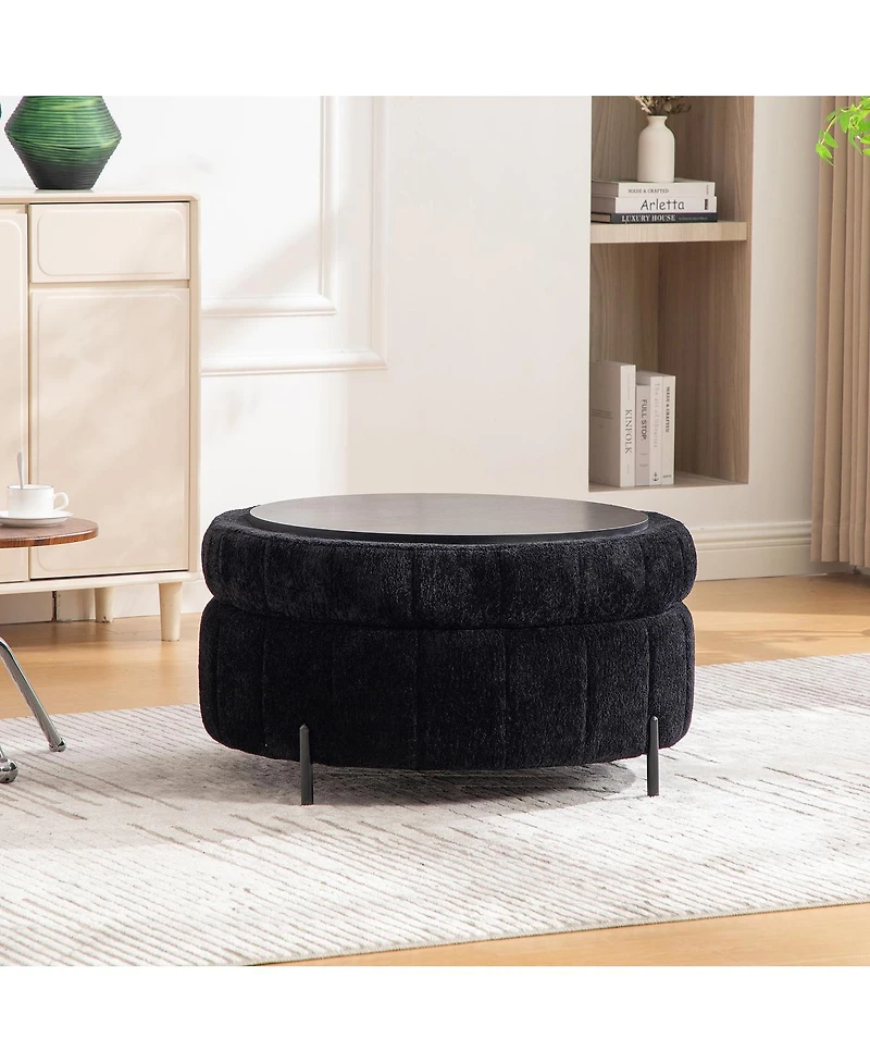 Streamdale Furniture 31.3" Upholstered Round Storage Ottoman with Reversible Lid