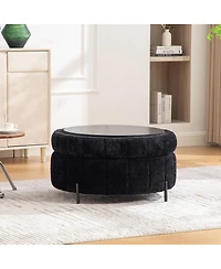 Streamdale Furniture 31.3" Upholstered Round Storage Ottoman with Reversible Lid