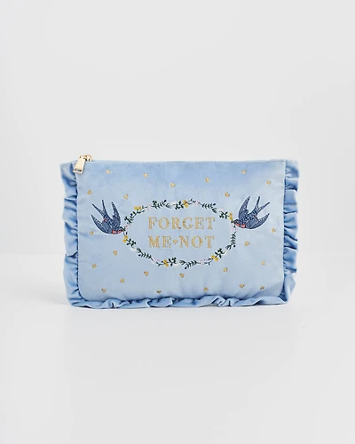 Fable England Women's Forget Me Not Velvet Embroidered Pouch