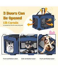 Streamdale Furniture 32'' Portable 3-Door Soft Dog Crate with Mesh Windows and Fleece Mat