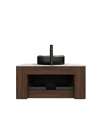 Sillysis Wall Mounted Bathroom Vanity with Crystal Glass Vessel Sink, Wood Grain Cabinet