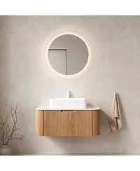 Sillysis Wall Mounted Bathroom Vanity with Rectangular Ceramic Sink, Modern Wood Grain Cabinet, Soft Close Drawer