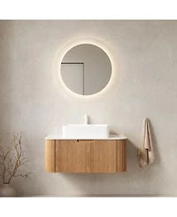 Sillysis Wall Mounted Bathroom Vanity With Rectangular Ceramic Sink Modern Wood Grain Cabinet Soft Close Drawer Pre Assembled