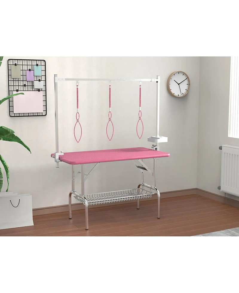 Streamdale Furniture 47 Inch Foldable Pet Grooming Table with Adjustable Arm and Storage Tray