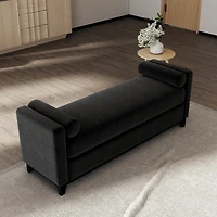 Streamdale Furniture 66.34" Sherpa Upholstered Bench with Solid Wood Legs and 2 Bolster Pillows