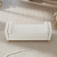 Streamdale Furniture 66.34" Sherpa Fleece Upholstered Bench with Wood Legs and 2 Bolster Pillows