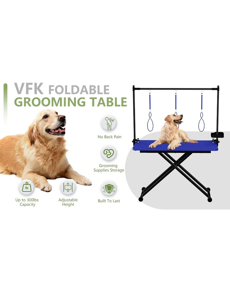 Streamdale Furniture 47 Inch X Lift Foldable Dog Grooming Table with Adjustable Arms and Organizer