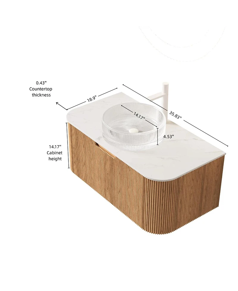 Sillysis Wall Mounted Bathroom Vanity with Crystal Glass Vessel Sink, Soft Close Drawer, Ample Storage