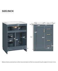 Sillysis 24 Inch Modern Bathroom Vanity with Sink, Solid Wood Mdf Cabinet 3 Soft Close Drawers, Space-Saving Storage