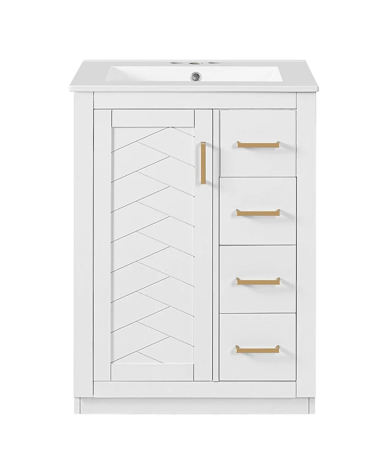 Sillysis 24 Inch Modern Bathroom Vanity with Sink, Solid Wood Mdf Cabinet 3 Soft Close Drawers, Space-Saving Storage