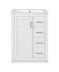 Sillysis 24 Inch Modern Bathroom Vanity with Sink, Solid Wood Mdf Cabinet 3 Soft Close Drawers, Space-Saving Storage
