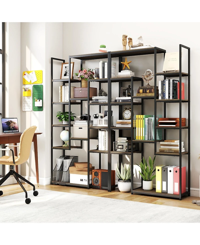 Gymax 2 Piece Tall Bookshelf with 12 Open Shelves Anti-tip Kit for Living Room Home Office