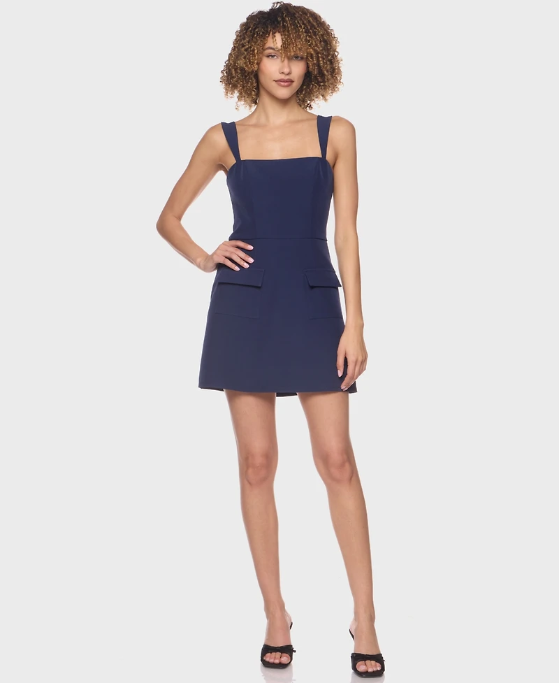 Alexa & Sophia Juniors' Square Neck Woven Dress with Front Pockets