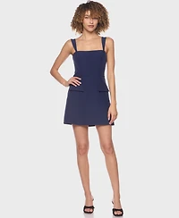 Alexa & Sophia Juniors' Square Neck Woven Dress with Front Pockets