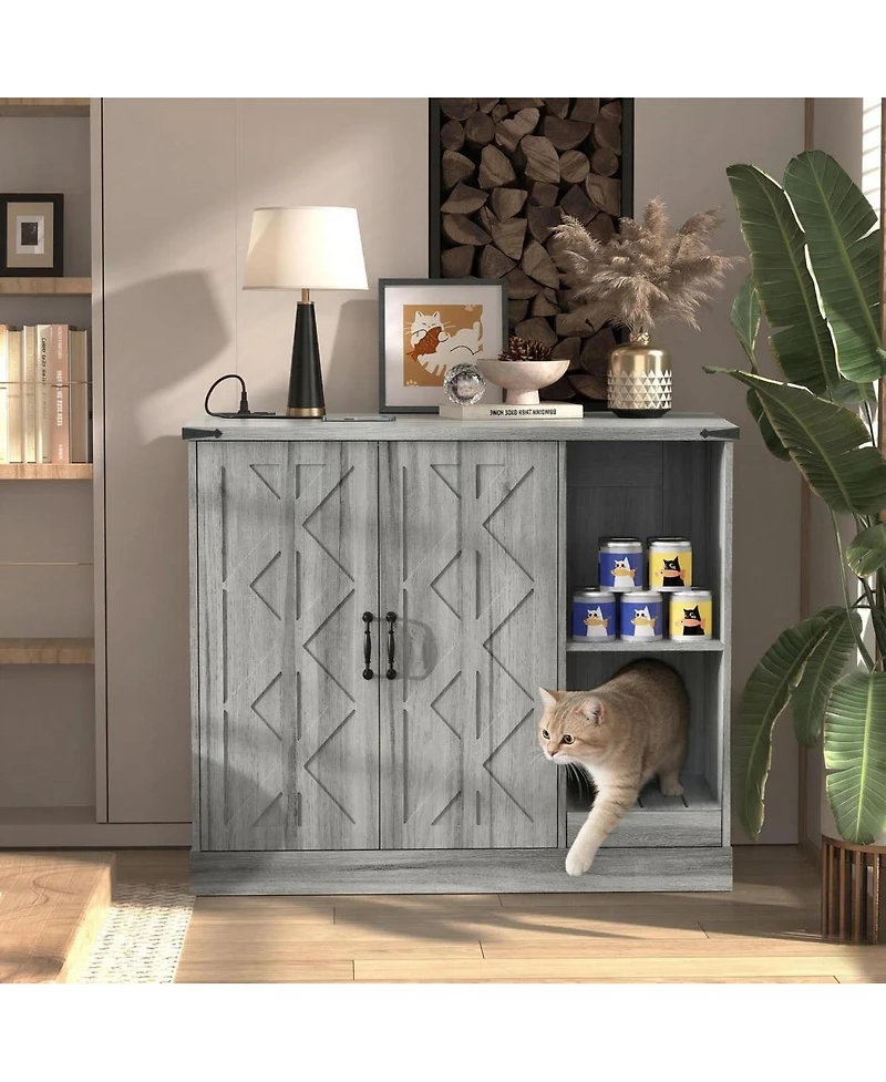 Streamdale Furniture Modern Cat Litter Box Cabinet with Power Outlet and Storage
