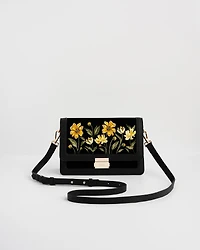 Fable England Women's Botanical Velvet Embroidered Foldover Bag