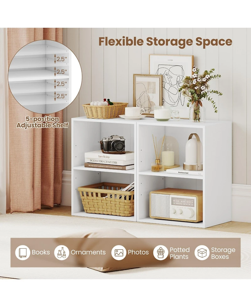 Gymax 2-Cube Bookcase Floor Standing Open Bookshelf with 5-Position Adjustable Shelf