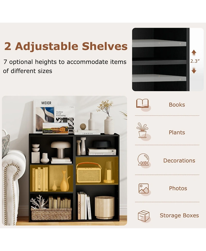 Gymax 2 Piece 3-Tier Cube Bookcase Modern Open Bookshelf with Adjustable Shelves