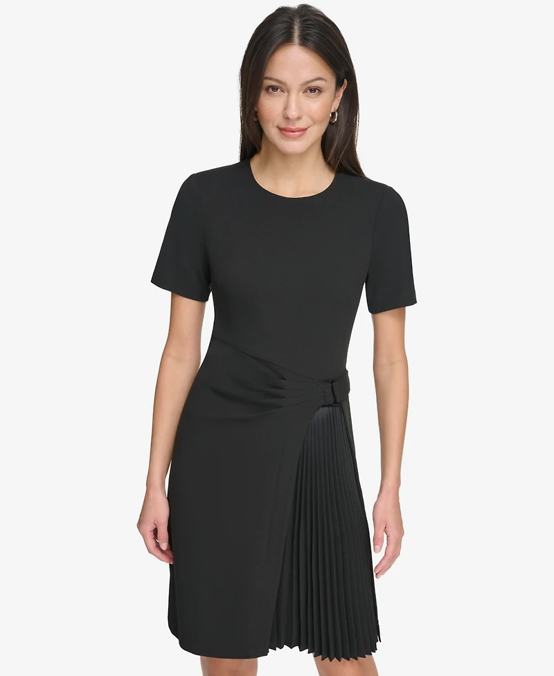 Dkny Women's Pleated Skirt Detail Short-Sleeve Dress