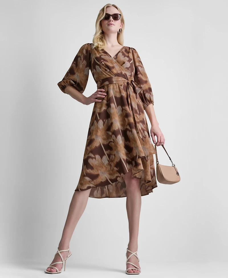 Dkny Women's Balloon-Sleeve Faux Wrap Midi Dress