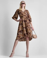 Dkny Women's Balloon-Sleeve Faux Wrap Midi Dress