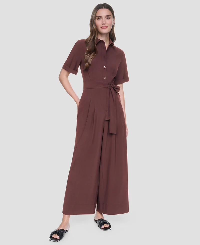 Dkny Women's Short-Sleeve Wide-Leg Jumpsuit