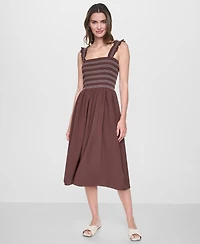 Dkny Women's Smocked Bodice Sleeveless Midi Dress