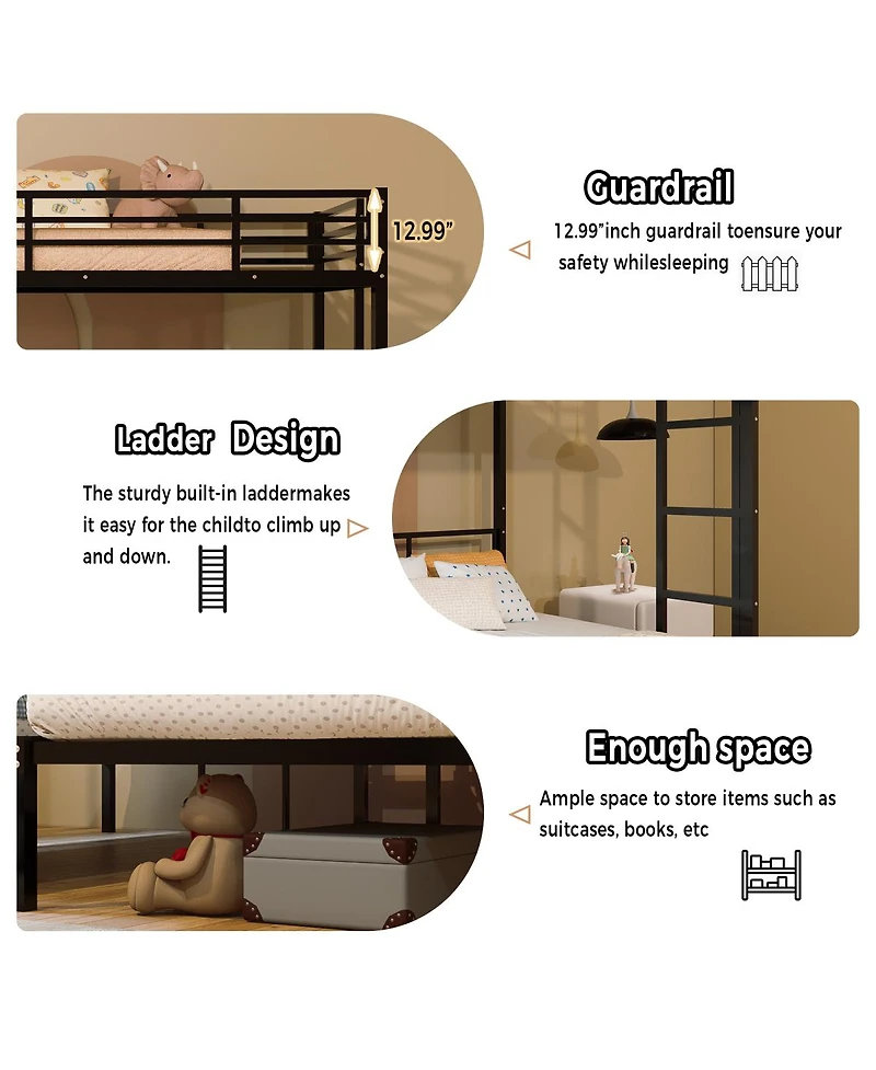Streamdale Furniture Triple Bunk Bed for Kids, Separates Into 3 Twin Beds