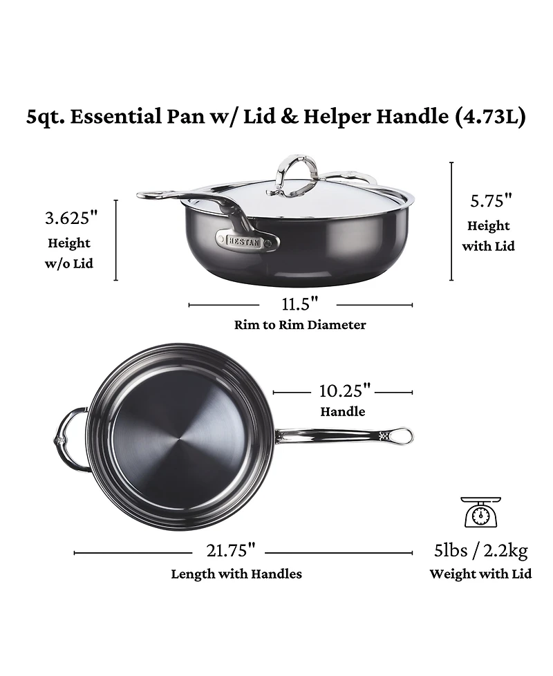 Hestan NanoBond Titanium Stainless Steel 5-Quart Covered Essential Pan with Helper Handle