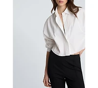 Kenneth Cole Women's Cotton-Blend Collared Long-Sleeve Top