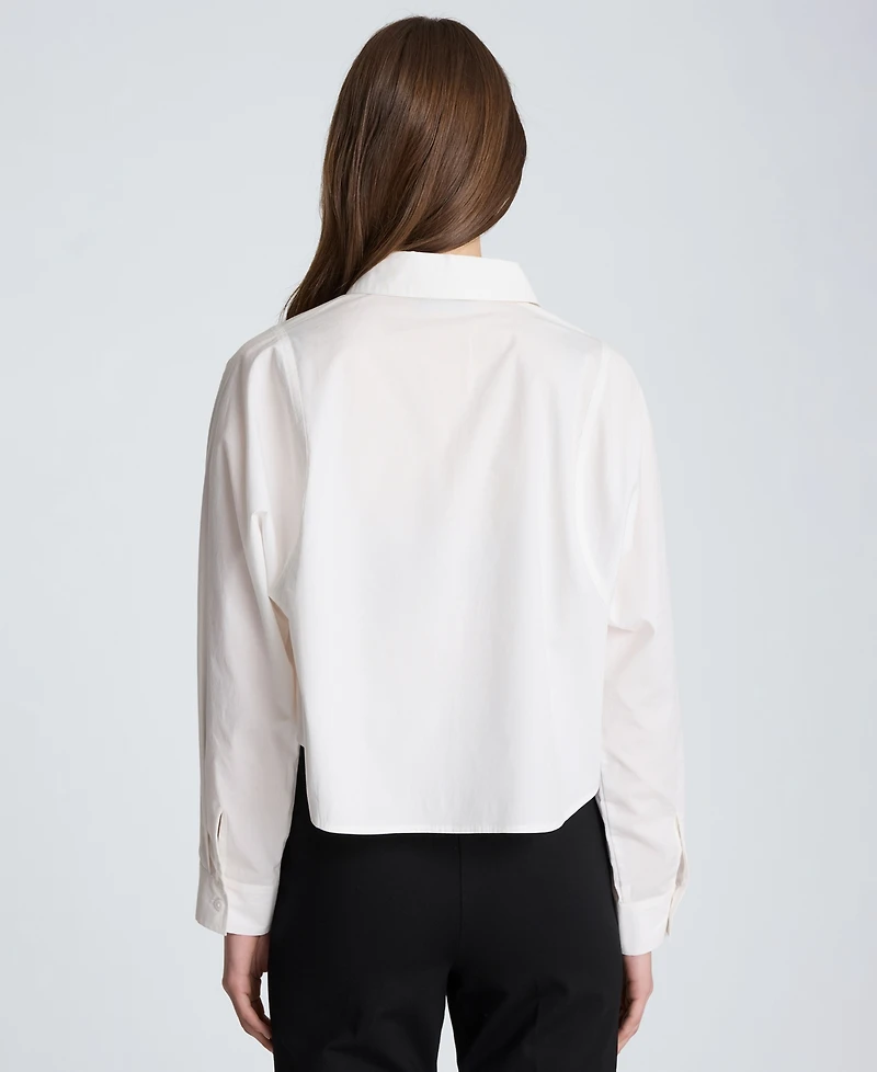 Kenneth Cole Women's Cotton-Blend Collared Long-Sleeve Top