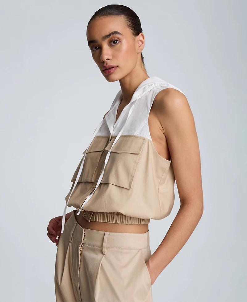 Kenneth Cole Women's Hooded Sleeveless Crop Top