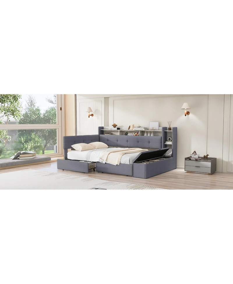 Streamdale Furniture Upholstered Daybed with Storage, Drawers, Usb, Led and Shelves