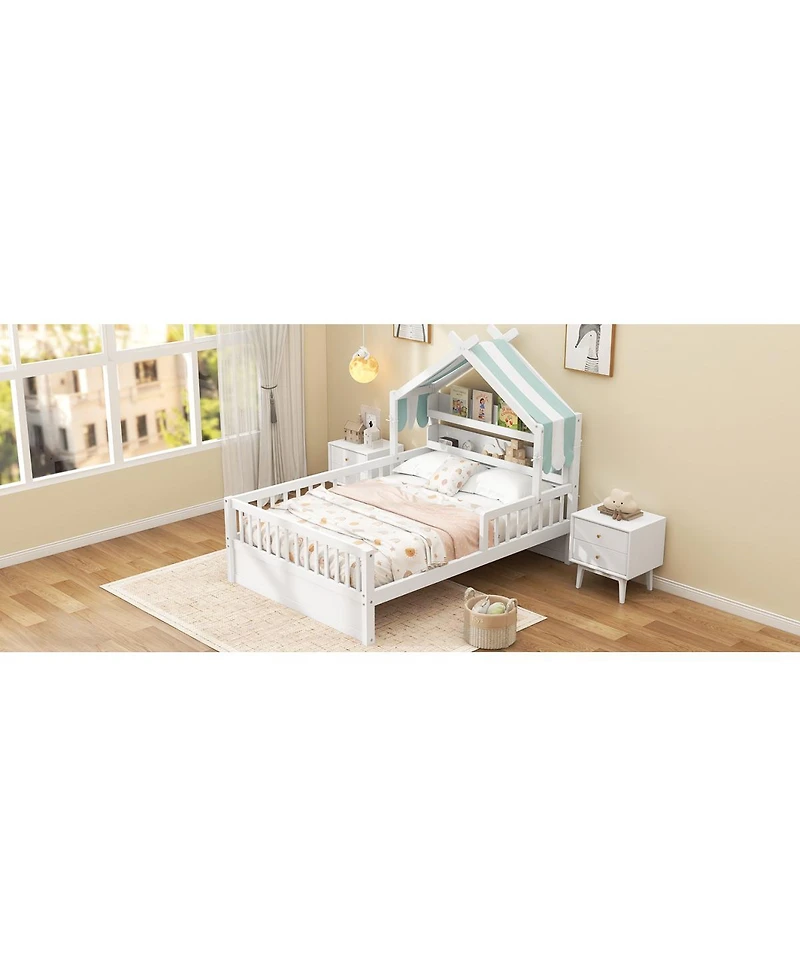 Streamdale Furniture Full Size Wooden House Bed with Storage Headboard Shelf