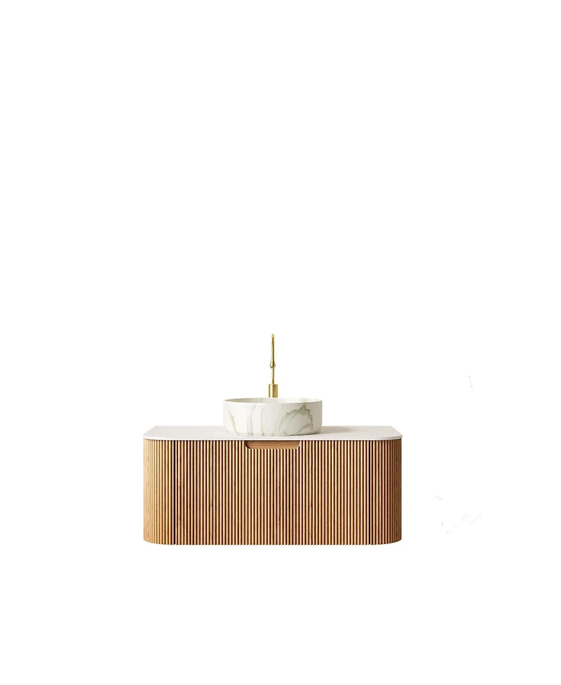 Sillysis Wall Mounted Bathroom Vanity with Sintered Stone Top, Round Ceramic Basin, Soft Close Drawer, Pre-assembled