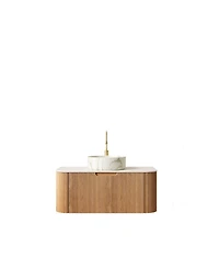 Sillysis Wall Mounted Bathroom Vanity with Sintered Stone Top, Round Ceramic Basin, Soft Close Drawer, Pre-assembled