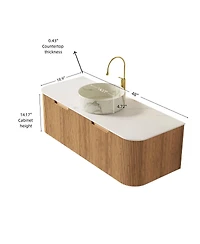 Sillysis Wall Mounted Bathroom Vanity with Sintered Stone Top, Round Ceramic Basin, Soft Close Drawer, Pre-assembled