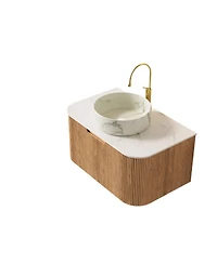 Sillysis Wall Mounted Bathroom Vanity with Sintered Stone Top, Round Ceramic Basin, Soft Close Drawer, Pre-assembled